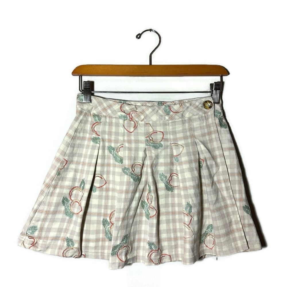 Urban Outfitters Plaid Embroidered Peach Print Wrap Pleated Skirt Size Small - Picture 5 of 11